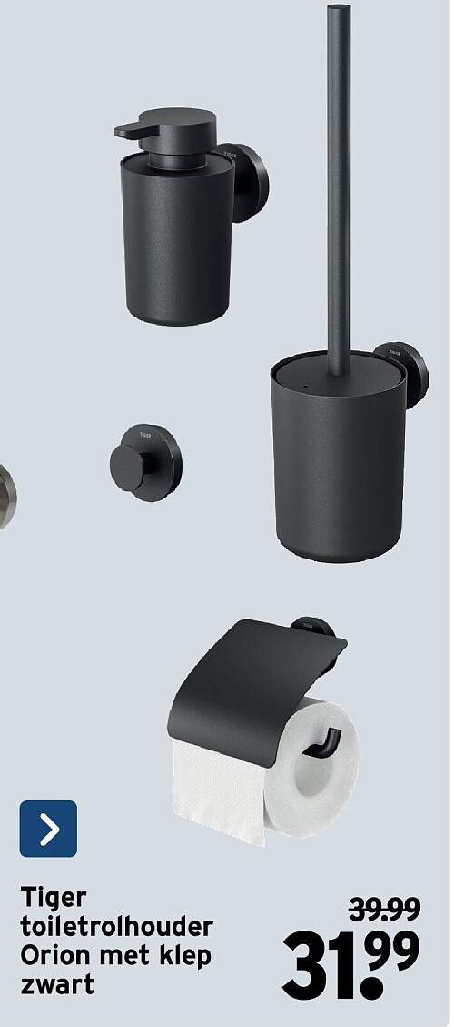 Tiger toiletrolhouder Orion met klep zwart