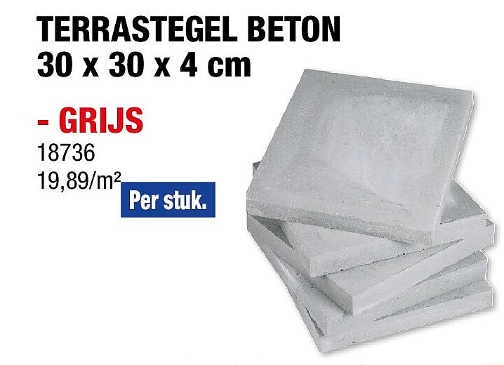 Terrastegel 30x30x4 cm 0,09m² beton grijs