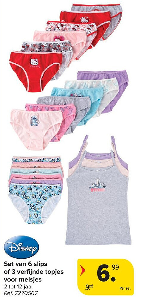 Set van 6 slips of 3 verfi jnde topjes voor meisjes