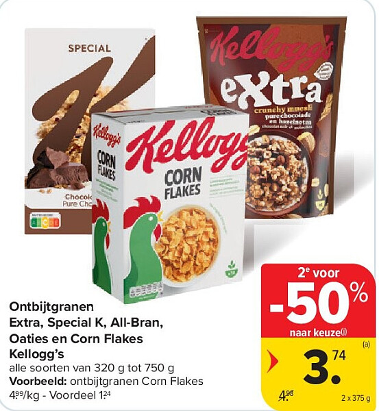 Ontbijtgranen Extra, Special K, All-Bran, Oaties en Corn Flakes Kellogg’s