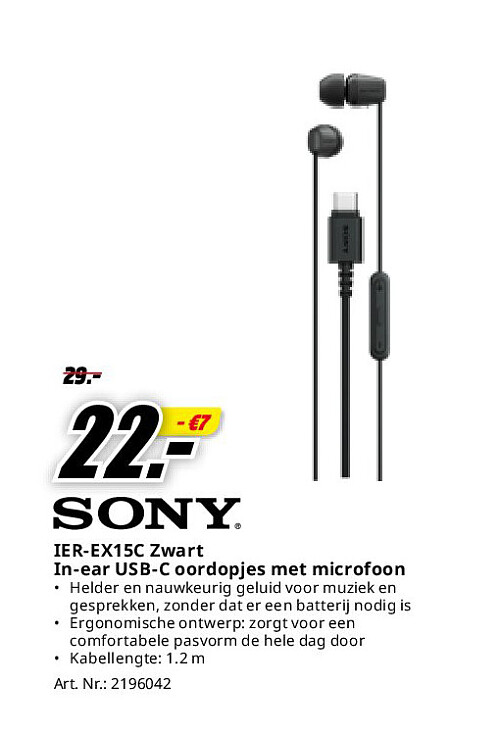 Sony IER-EX15C Zwart In-ear USB-C oordopjes met microfoon