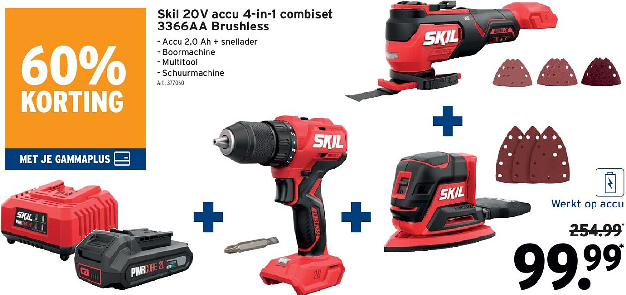 Skil 20V accu 4-in-1 combiset 3366AA Brushless