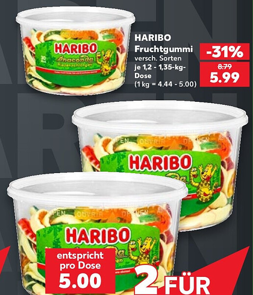 HARIBO Fruchtgummi, 1,2-1,35-kg-Dose