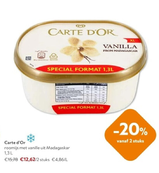 Carte d'Or roomijs met vanille uit Madagaskar 1,3L