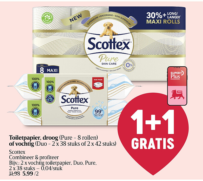 Toiletpapier, droog (Pure - 8 rollen) of vochtig