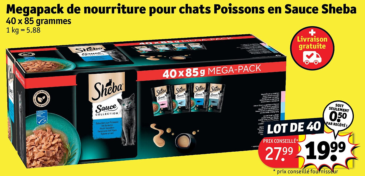 Megapack de nourriture pour chats Poissons en Sauce Sheba 40 x 85 grammes