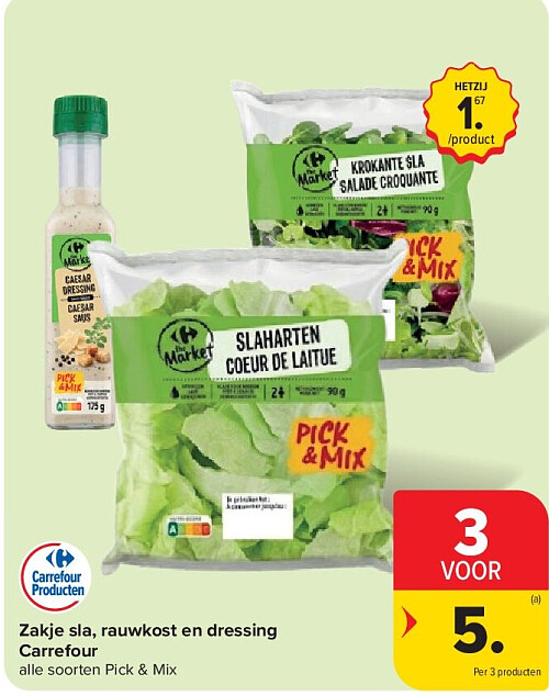 Zakje sla, rauwkost en dressing Carrefour