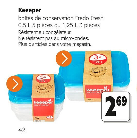 Keeeper boîtes de conservation Fredo Fresh 0,5 L 5 pièces ou 1,25 L 3 pièces