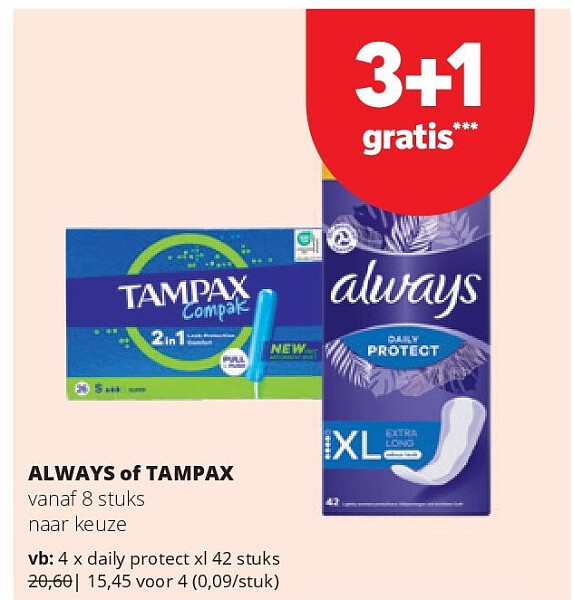ALWAYS of TAMPAX daily protect xl 42 stuks