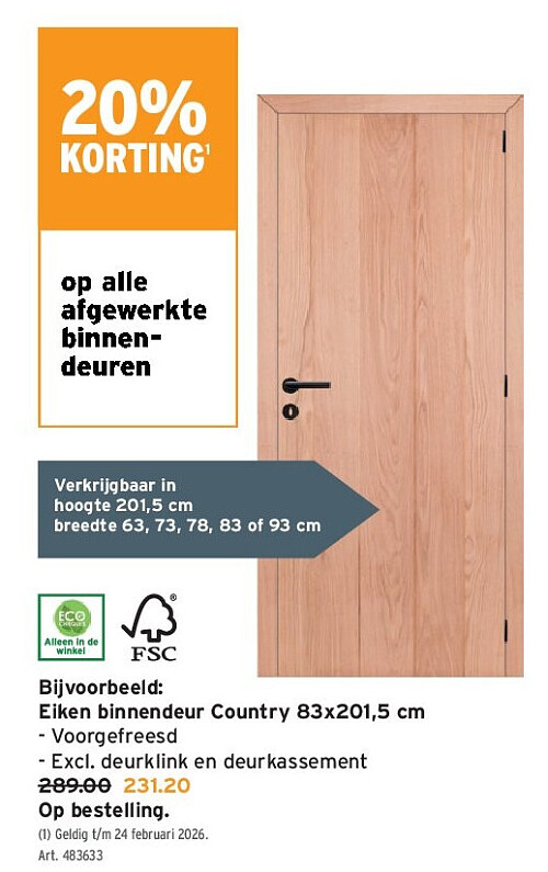 Eiken binnendeur Country 83x201,5 cm