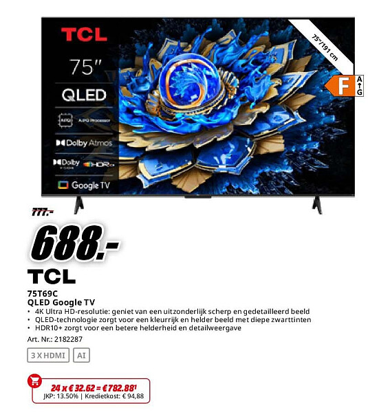 TCL 75T69C QLED Google TV