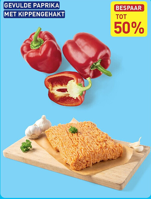 GEVULDE PAPRIKA MET KIPPENGEHAKT