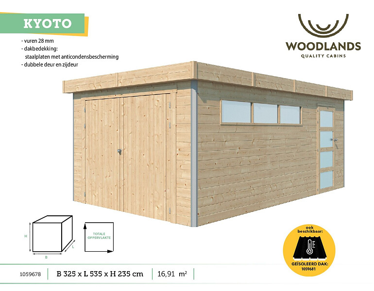 Woodlands Kyoto garage 535x325x235 cm hout anticondensbescherming