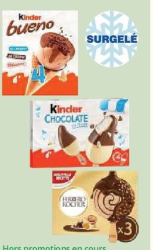 Gammes des glaces Ferrero Rocher et Kinder