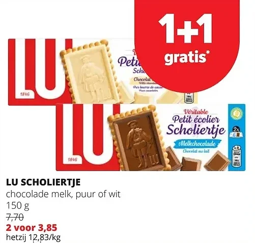 LU SCHOLIERTJE chocolade melk, puur of wit 150 g