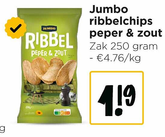 Jumbo ribbelchips peper & zout