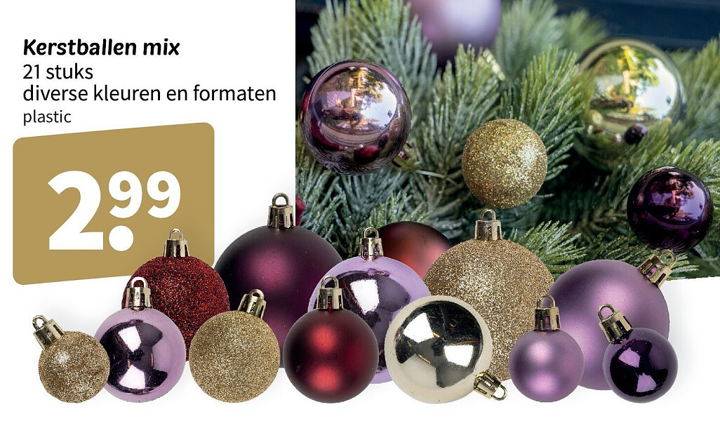 Kerstballen mix 21 stuks diverse kleuren en formaten plastic