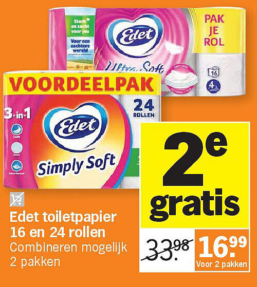 Edet toiletpapier 16 en 24 rollen