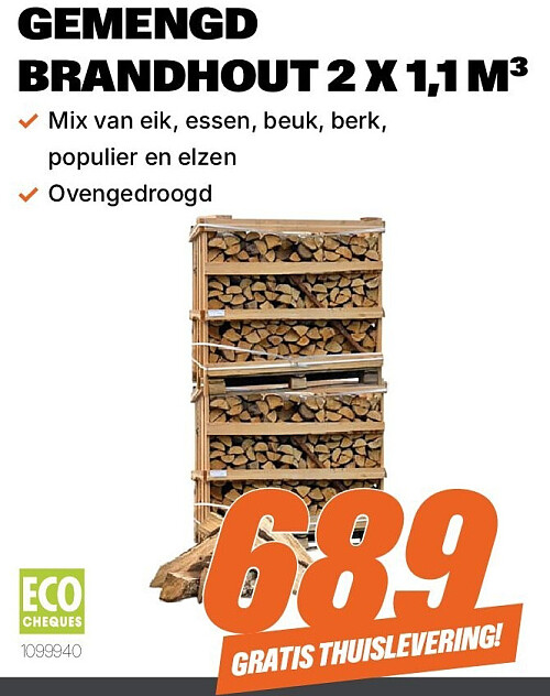 GEMENGD BRANDHOUT 2 X 1,1 M³