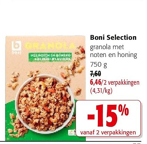 Boni Selection granola met noten en honing 750 g