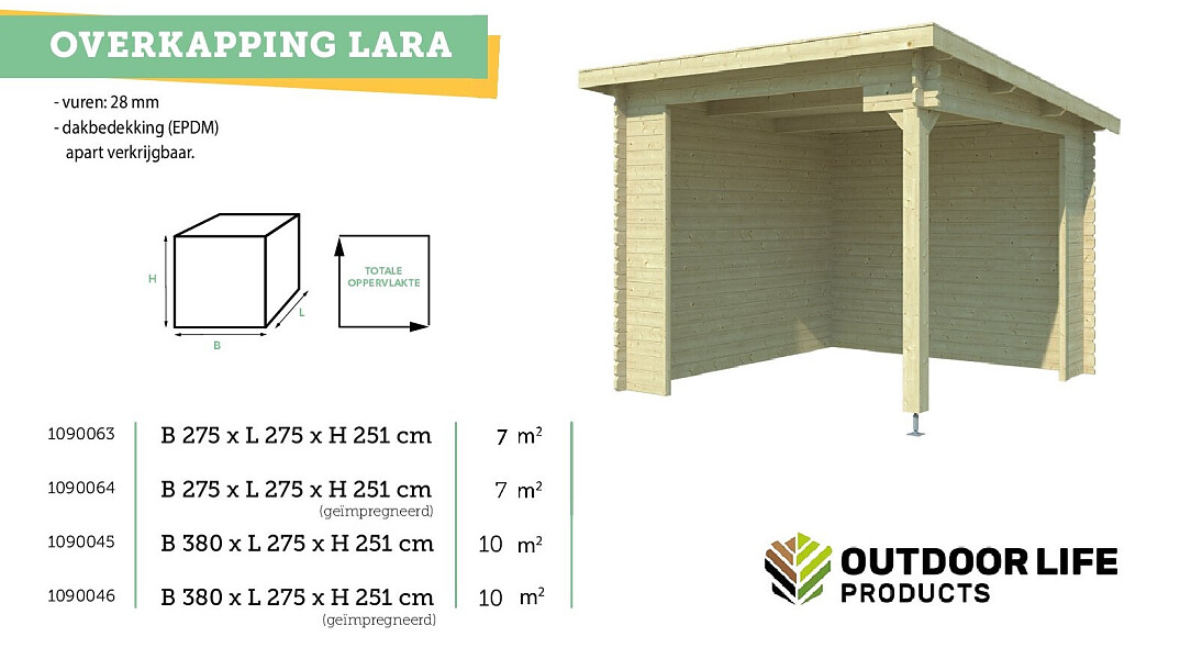 Outdoor Life Products Lara houten overkapping 275x275x251 cm blokhut