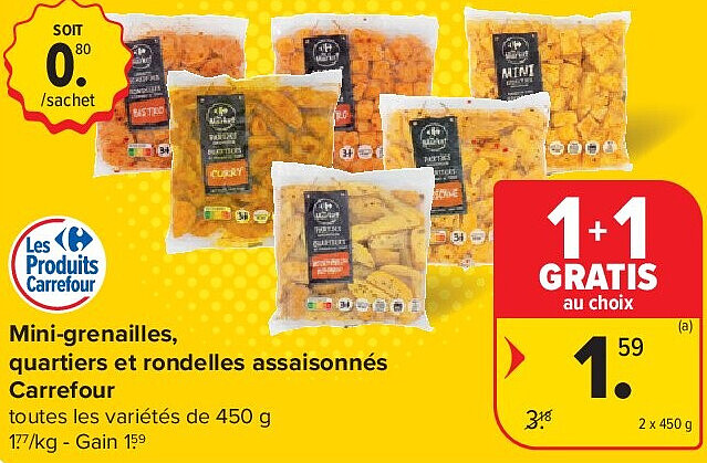 Mini-grenailles, quartiers et rondelles assaisonnés Carrefour 2 x 450 g