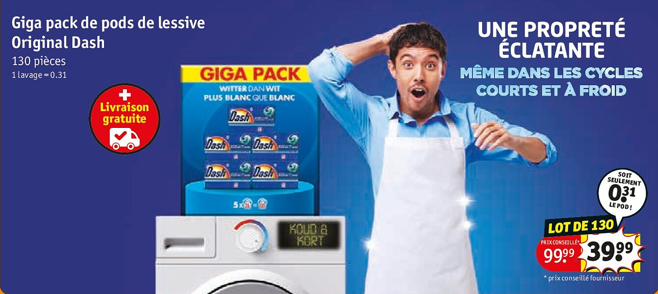 Giga pack de pods de lessive Original Dash 130 pièces