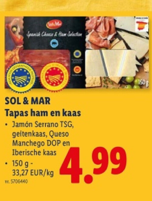 Tapas ham en kaas