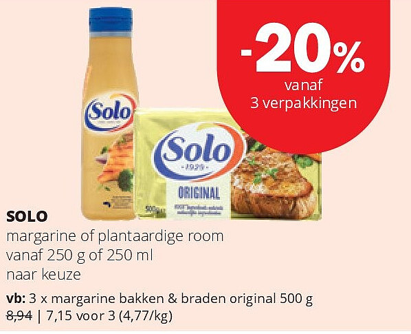 SOLO margarine of plantaardige room vanaf 250 g