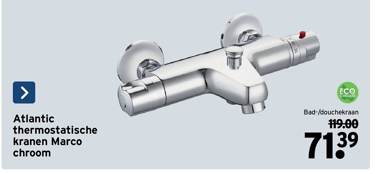 Atlantic thermostatische kranen Marco chroom Bad-/douchekraan
