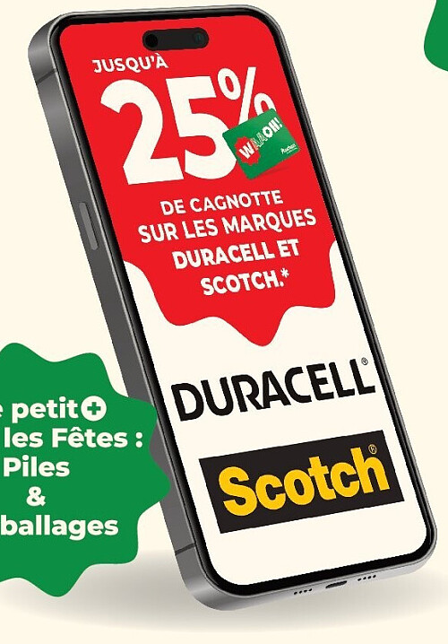 Piles Duracell et emballages Scotch