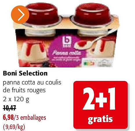 Boni Selection panna cotta au coulis de fruits rouges 2 x 120 g