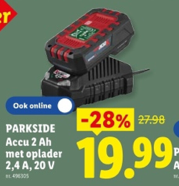 Accu 2 Ah met oplader 2,4 A, 20 V