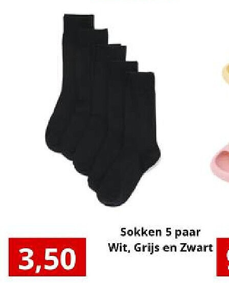 Sokken 5 paar Wit, Grijs en Zwart