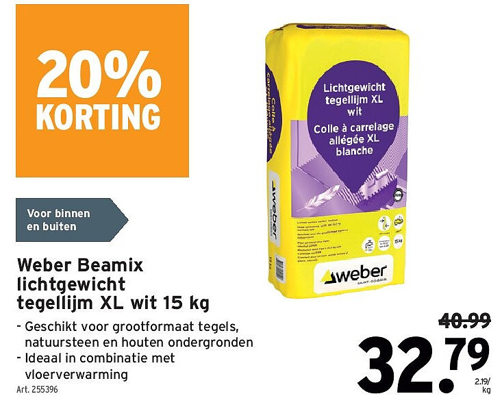 Weber Beamix lichtgewicht tegellijm XL wit 15 kg