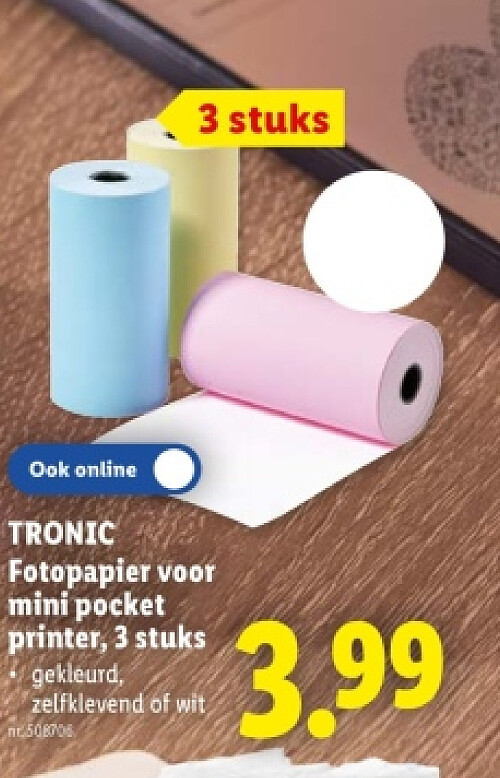 Fotopapier voor mini pocket printer, 3 stuks