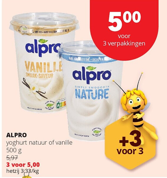 ALPRO yoghurt natuur of vanille 500 g