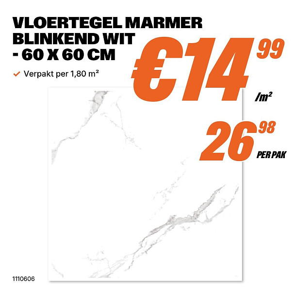 VLOERTEGEL MARMER BLINKEND WIT - 60 X 60 CM