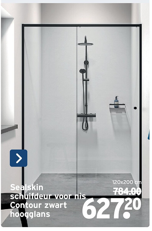 Sealskin schuifdeur voor nis Contour zwart hoogglans