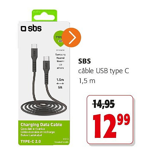 SBS câble USB type C 1,5 m