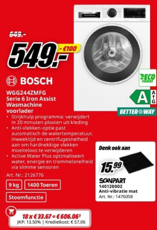 BOSCH WGG244ZMFG Serie 6 Iron Assist Wasmachine voorlader