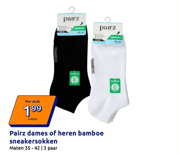 Pairz dames of heren bamboe sneakersokken