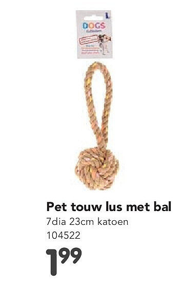 Pet touw lus met bal 7dia 23cm katoen 104522