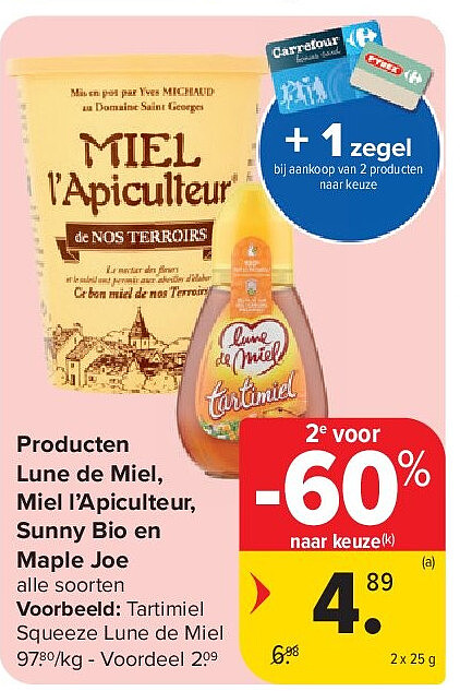 Producten Lune de Miel, Miel l’Apiculteur, Sunny Bio en Maple Joe