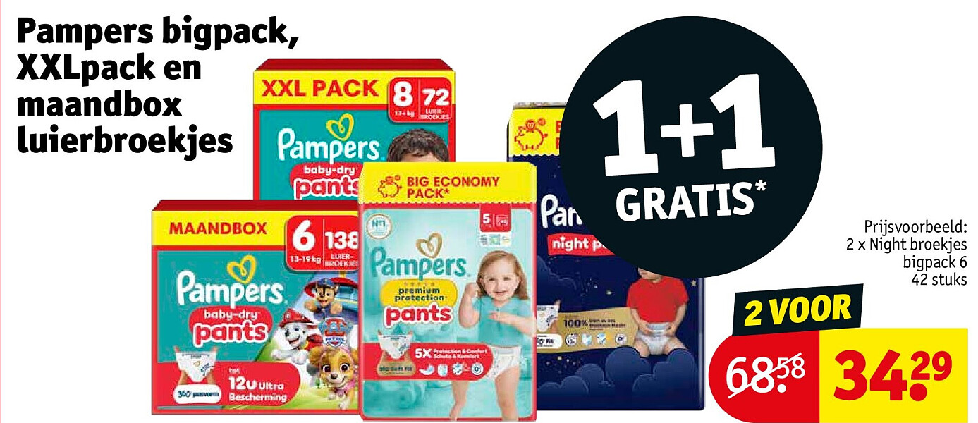 Pampers bigpack, XXLpack en maandbox luierbroekjes