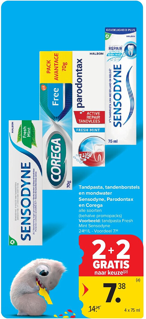 Tandpasta, tandenborstels en mondwater Sensodyne, Parodontax en Corega