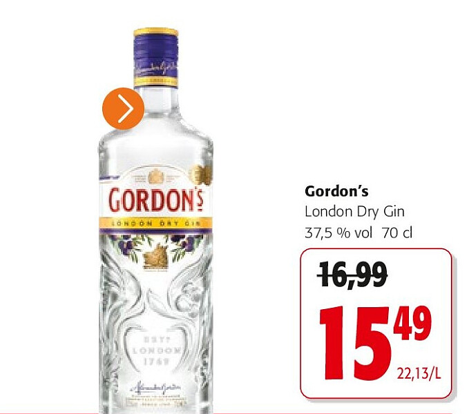 Gordon’s London Dry Gin 37,5 % vol 70 cl