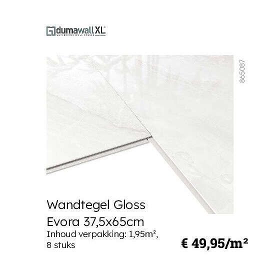 Wandtegel Gloss Evora 37,5x65cm Inhoud verpakking: 1,95m², 8 stuks