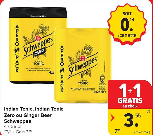 Indian Tonic, Indian Tonic Zero ou Ginger Beer Schweppes 2 x (4 x 25 cl)
