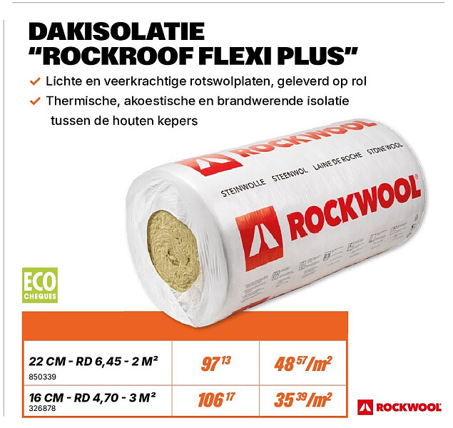 DAKISOLATIE “ROCKROOF FLEXI PLUS” 16 CM - RD 4,70 - 3 M²